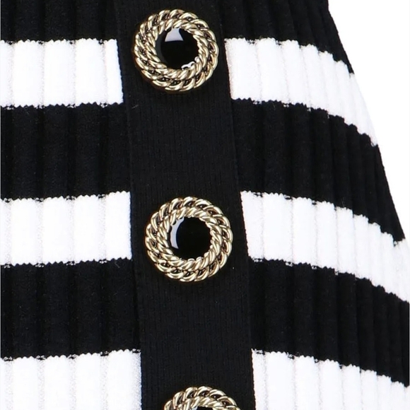Balmain Stripe Button Detail Cotton Knit Skirt - Picture 3 of 7
